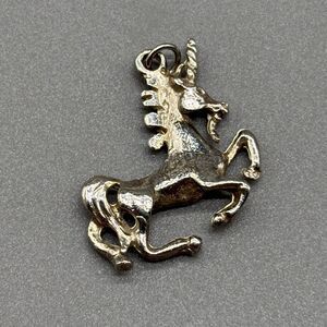 Vintage Pewter Unicorn Pendant Charm Fantasy Jewelry 70-80s Necklace Silver Tone